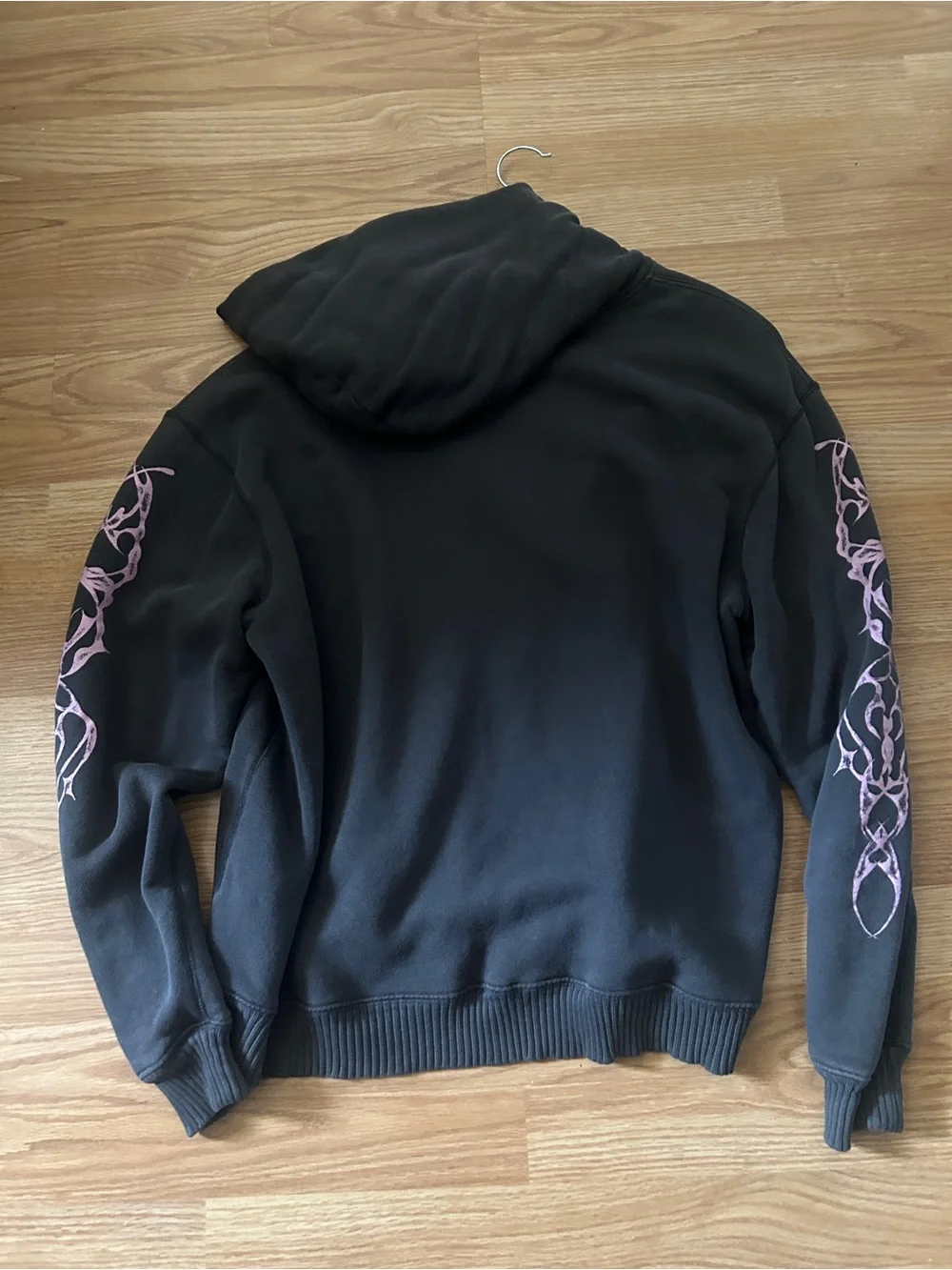 Elwood Black Hooded Sweatshirt with Pink Sleeve Design